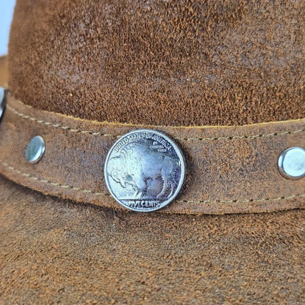 Minnetonka Size Medium Brown Leather The Outback Buffalo Nickel Hat Unisex